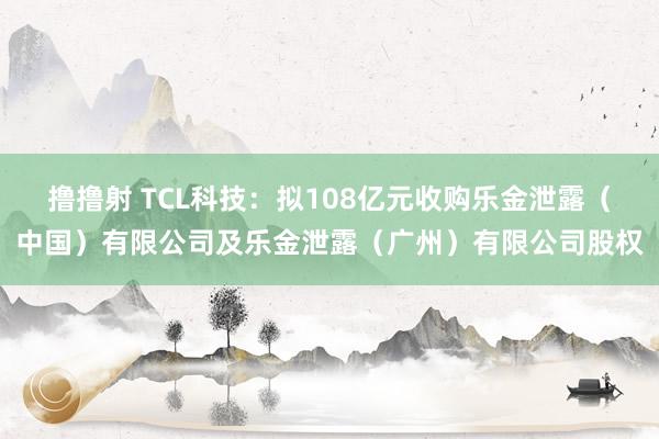 撸撸射 TCL科技：拟108亿元收购乐金泄露（中国）有限公司及乐金泄露（广州）有限公司股权