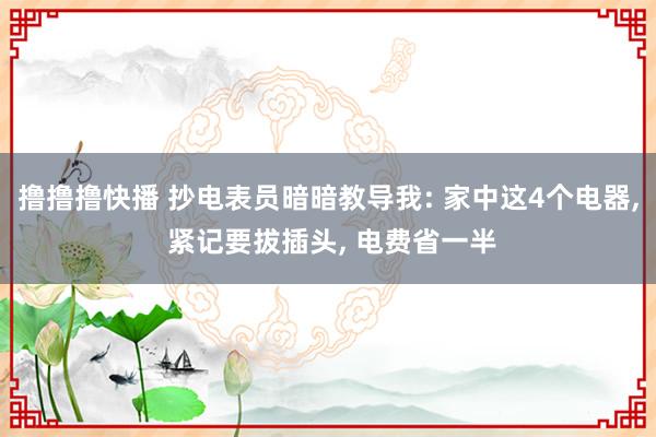 撸撸撸快播 抄电表员暗暗教导我: 家中这4个电器， 紧记要拔插头， 电费省一半