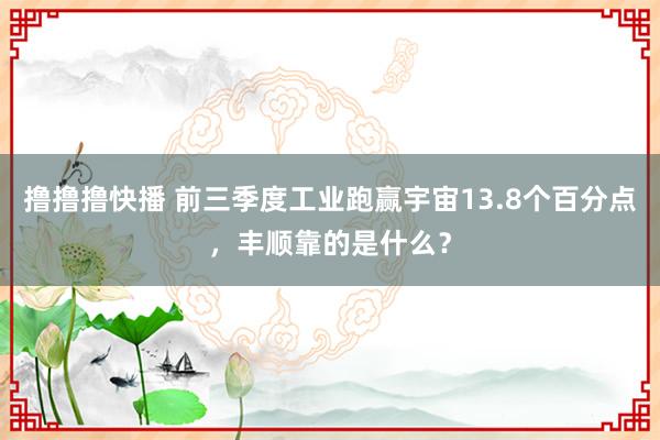 撸撸撸快播 前三季度工业跑赢宇宙13.8个百分点，丰顺靠的是什么？