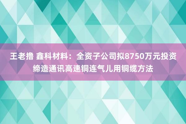 王老撸 鑫科材料：全资子公司拟8750万元投资缔造通讯高速铜连气儿用铜缆方法