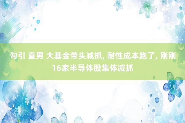 勾引 直男 大基金带头减抓， 耐性成本跑了， 刚刚16家半导体股集体减抓