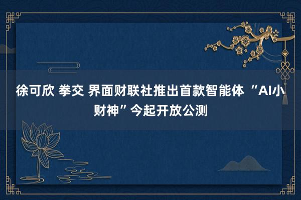 徐可欣 拳交 界面财联社推出首款智能体 “AI小财神”今起开放公测